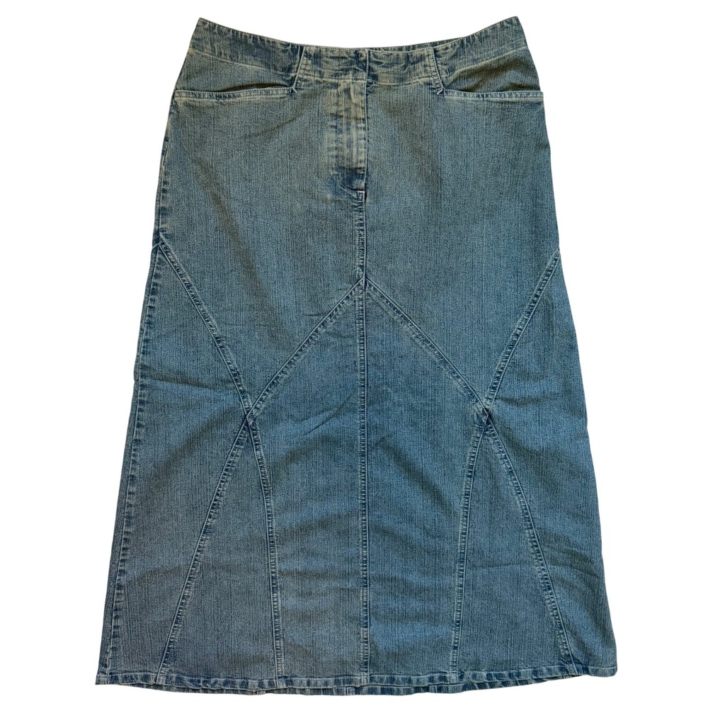 Christopher & Banks Denim Midi Skirt Blue Paneled Jean Skirt Women Size 10